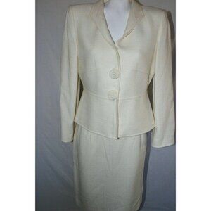 Tahari Womens Arthur Levine Ivory Cream Textured Suit Blazer Skirt Set Size 10P